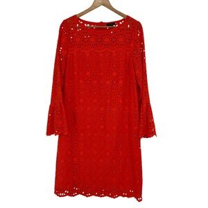 J.‎ Crew Orange Eyelet Cotton Blend Dress Bell Sleeve Button Back Size 10T